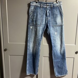 Diesel Loiku Straight Leg Denim Jeans 32x30 Distressed Made In Italy Button Fly